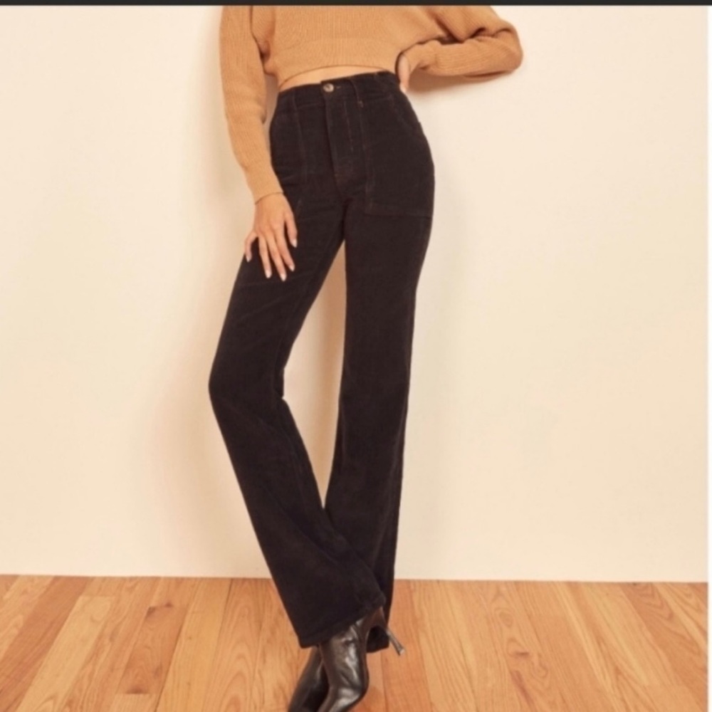 Reformation Daphne Corduroy Black Pants High Waist Flare Sz 31 NWT.